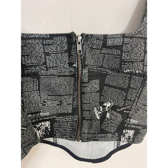 Reformation Jeans 8 Raya Denim Crop Tank Top Shirt Bustier Black White Newspaper - Picture 8 of 10